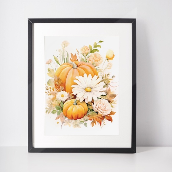 Wall Art Watercolor Floral Pumpkins Illustration Print Poster Card Unframed - Picture 3 of 5